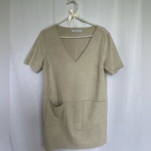 Naked Zebra Suede Tan Short Sleeve Dress with Pockets size Medium